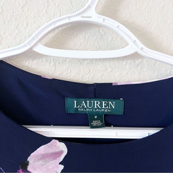 Lauren Ralph Lauren Womens Navy Purple Floral Cold Shoulder Print Dress Size 2 - Picture 3 of 8